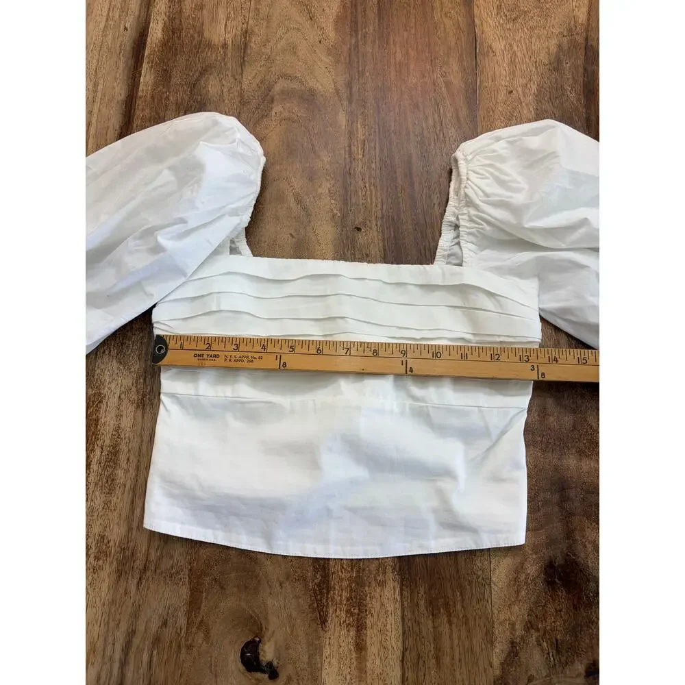 Abercrombie & Fitch Crop Top Square Neck Puff Sleeves White Size XS